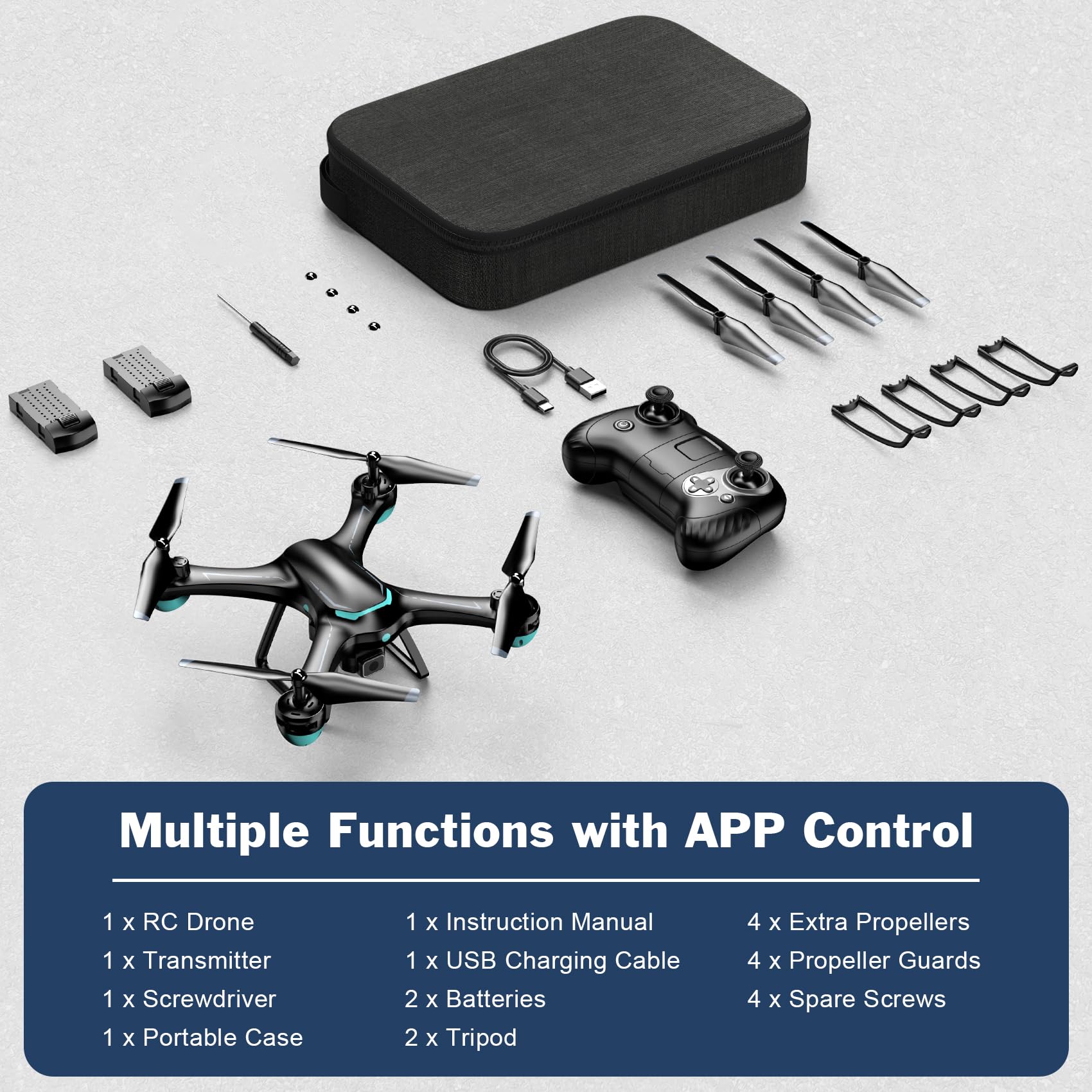 HitTurbo drone includes two batteries and protective case for longer flights and safe transport.