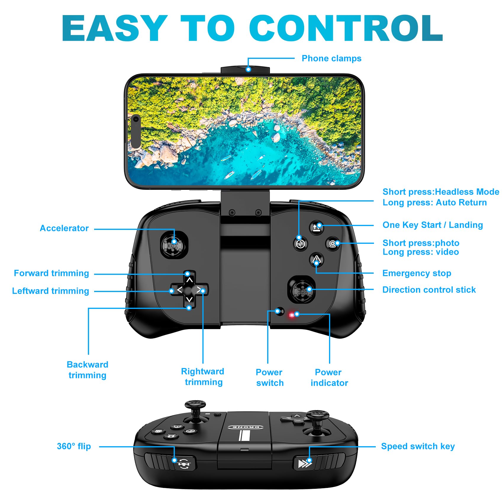 Hiturbo drone with two batteries extends flying time.