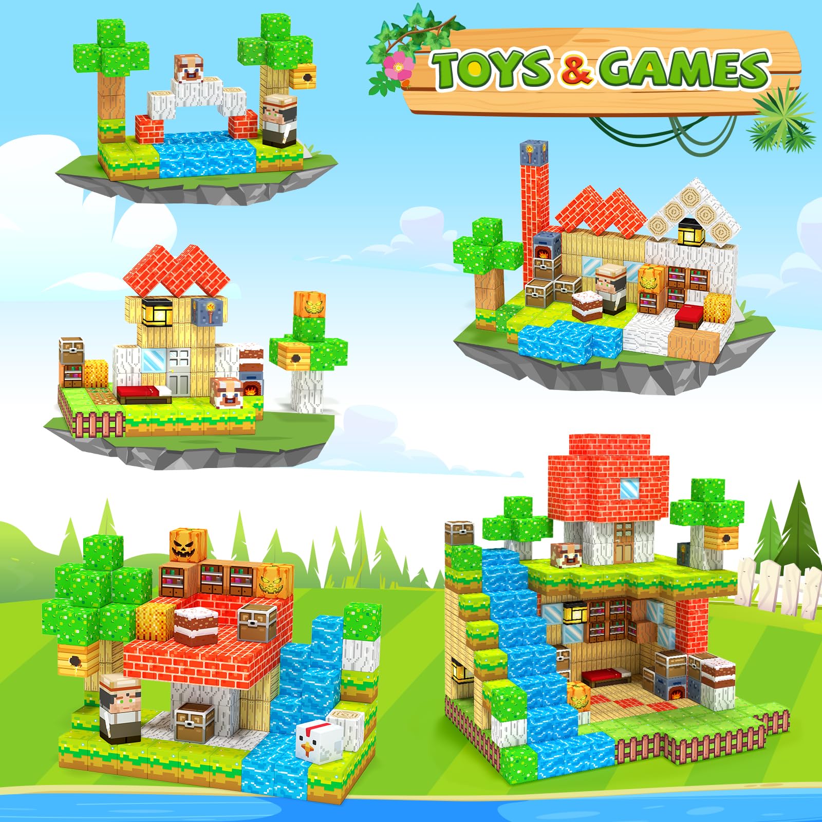 Hiwawind magnetic blocks indoor house build supports concentration and problem solving.