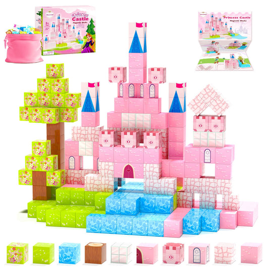 Hiwawind princess castle magnetic blocks in vibrant colors for imaginative play and fine motor skills.
