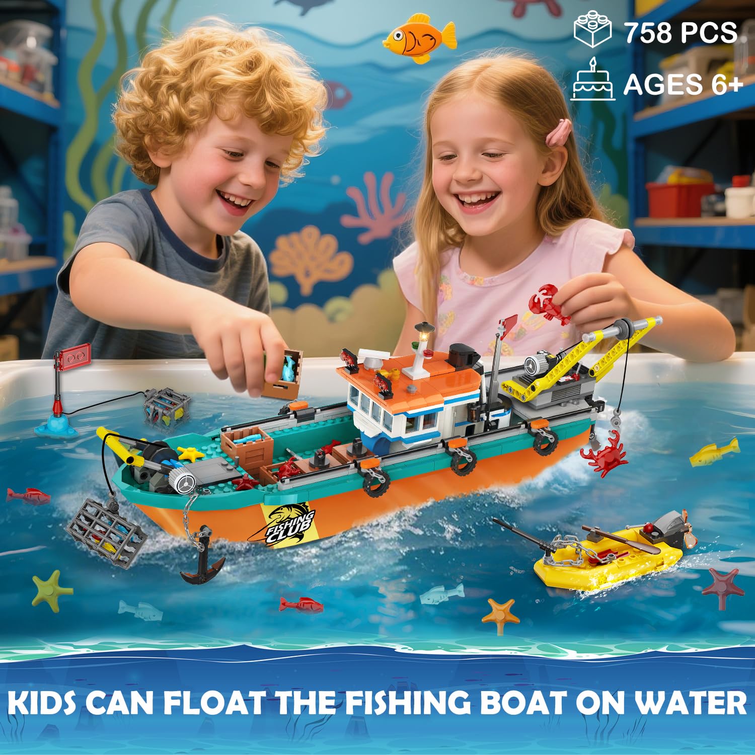 HiWEEGO floating sea boat for floatable play on tabletops and floors.