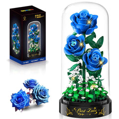 HiWEEGO LED blue rose bouquet lighting up a shelf