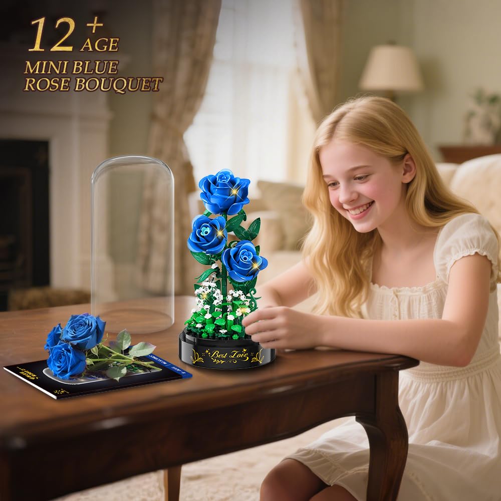 HiWEEGO blue roses glow softly at night
