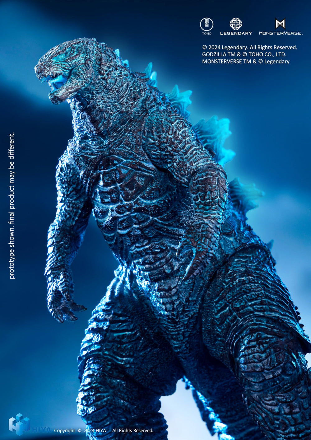 Hiya Toys Energized Godzilla UV glow dorsal plates under light