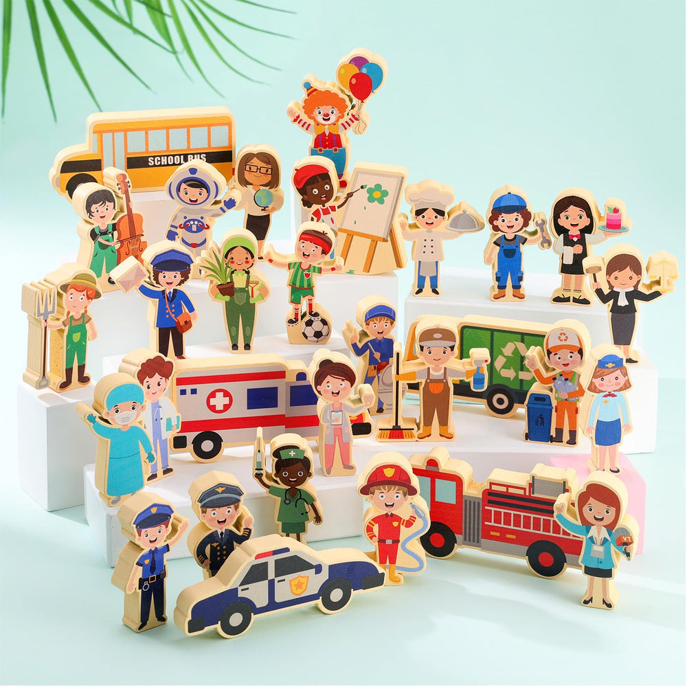 HIYZI colorful wooden figures with expressive faces support recognition and engagement.