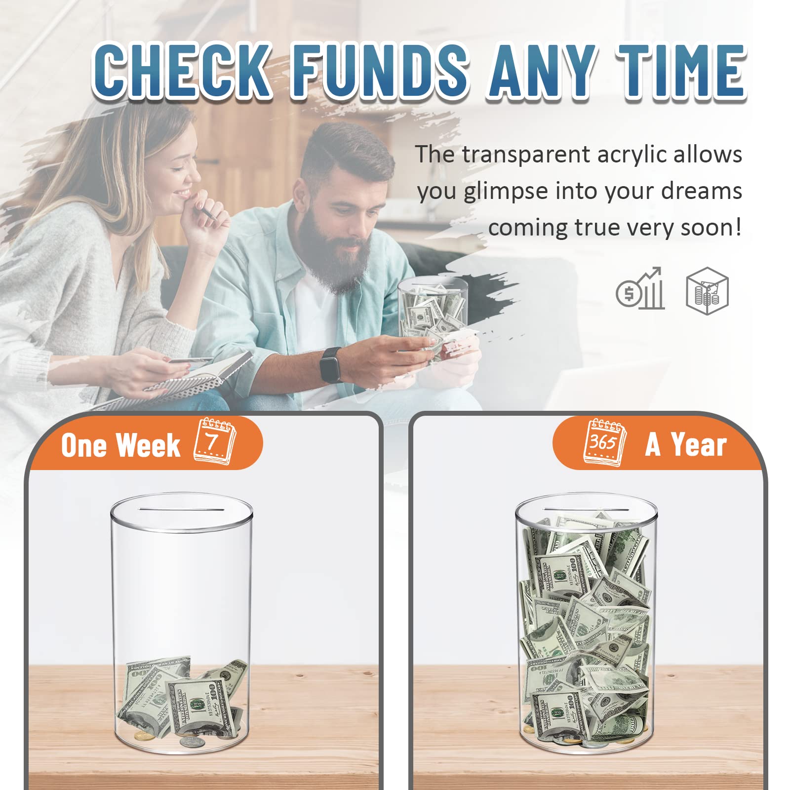Hizgo clear piggy bank DIY-ready surface for custom art and labels