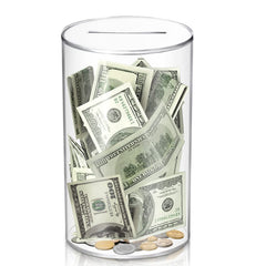 Hizgo clear piggy bank front view showing transparent design for easy fund checking