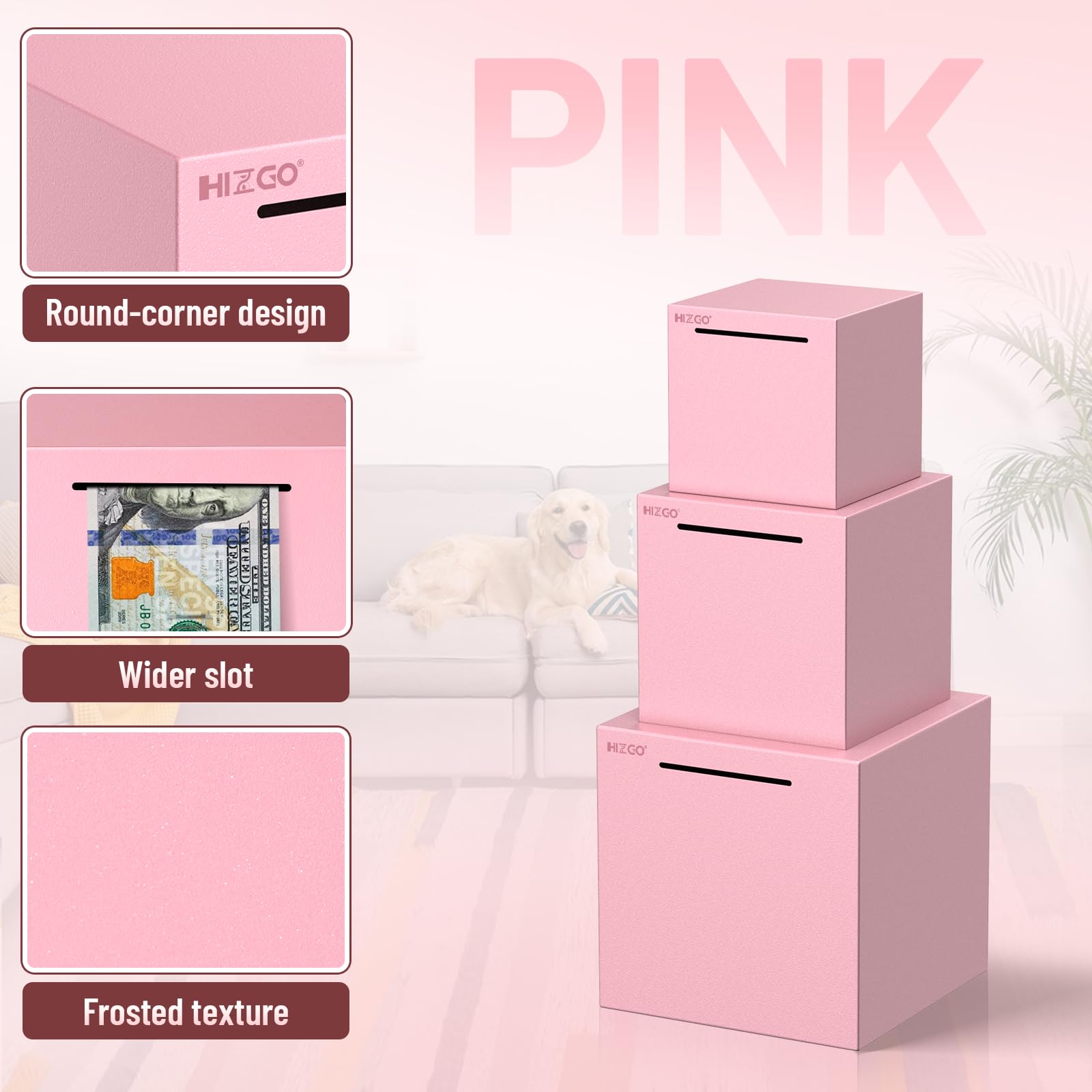 Hizgo piggy bank color palette with six options to match personal goals.