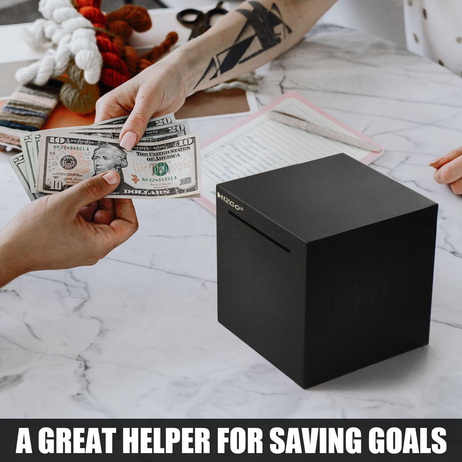 Hizgo piggy bank being opened with a hammer after saving goal