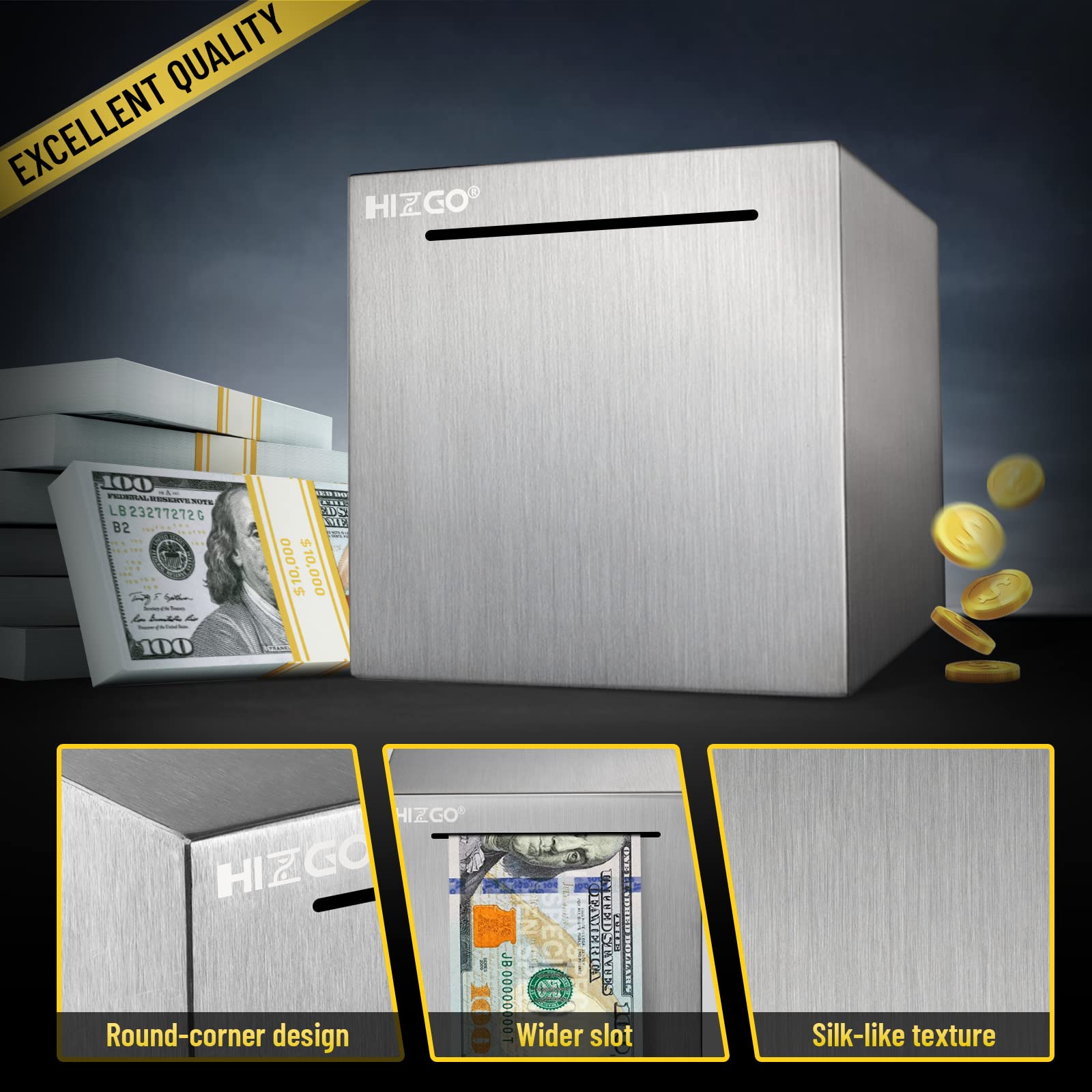 Hizgo piggy bank with smooth textured finish adds premium look