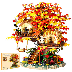 HJPLPXH cherry blossom bonsai tree house blocks showcase warm autumn ambiance for display.