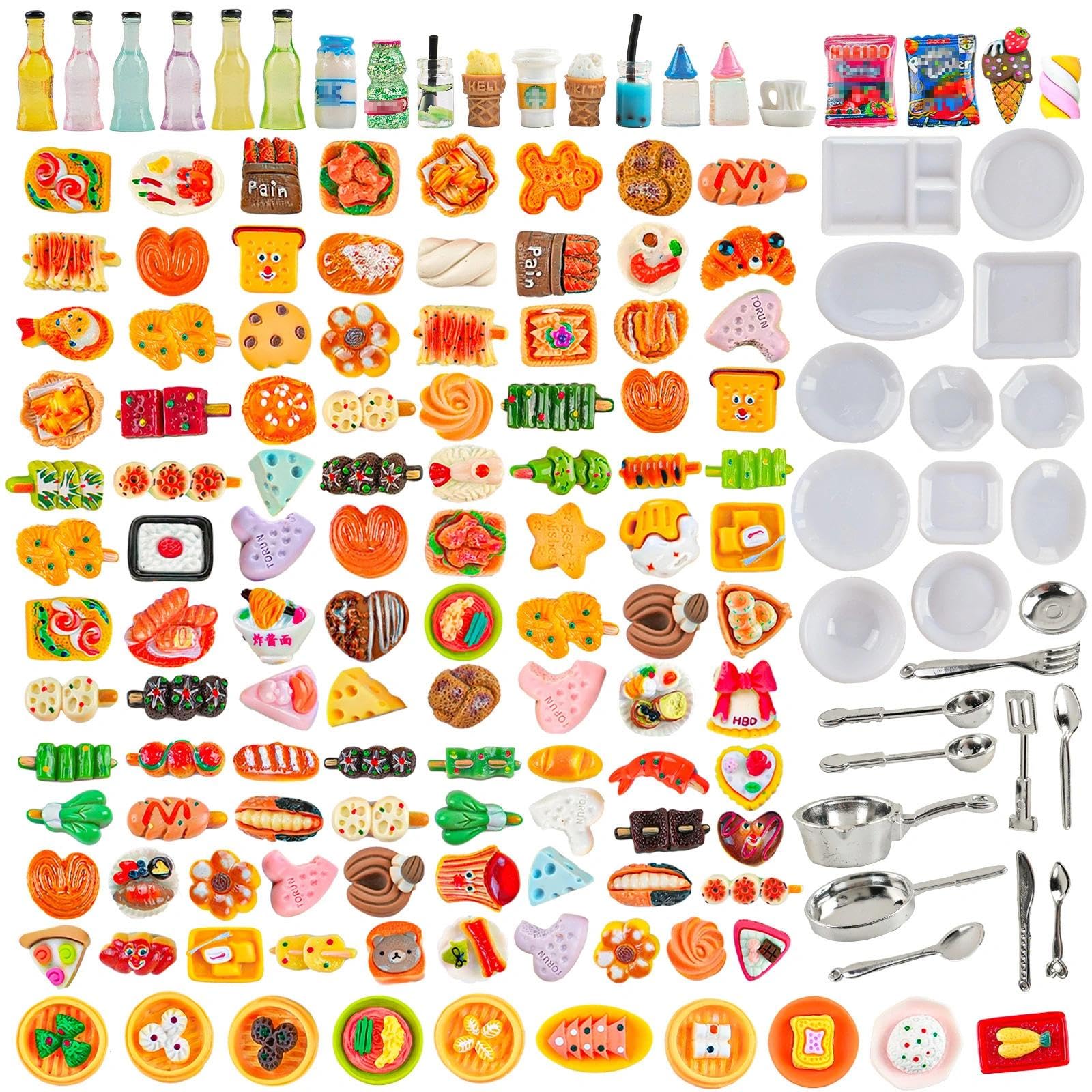 HKLMRO 150pcs miniature food bottle set for dollhouses, ideal for imaginative play