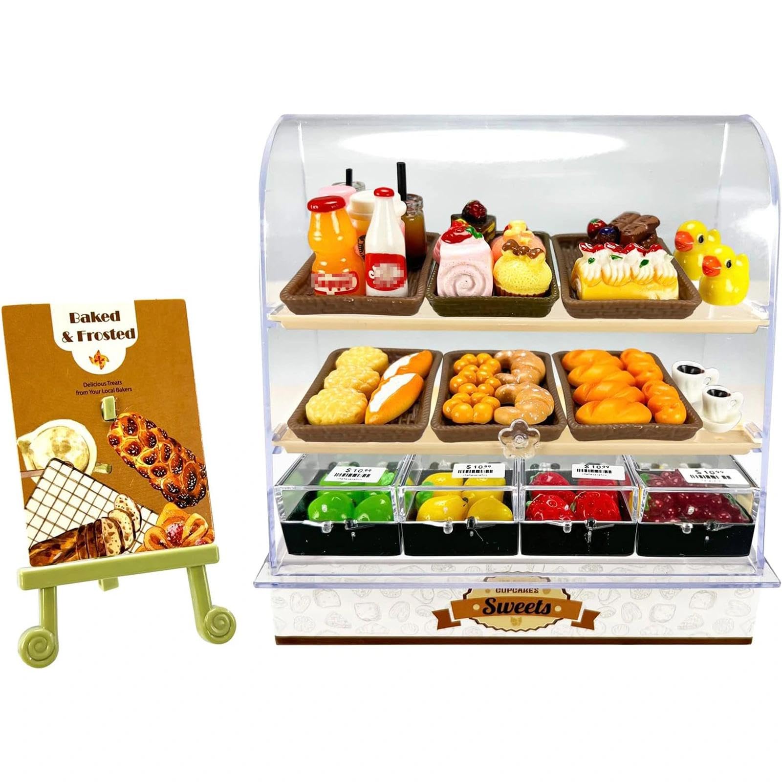 HKLMRO 86-piece miniature bakery cabinet for realistic dollhouse displays