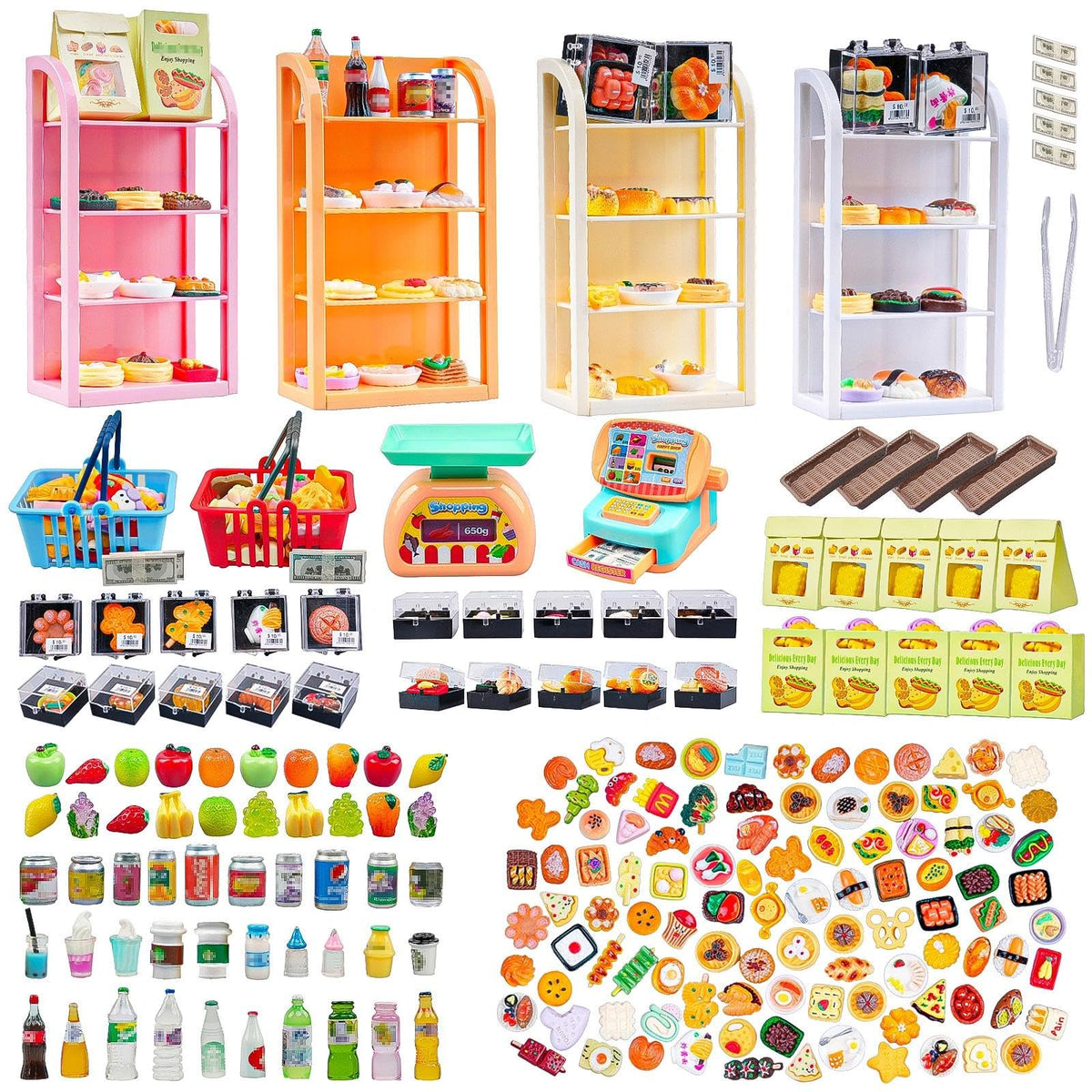 HKLMRO mini shopping baskets pair for realistic dollhouse shopping scenes.
