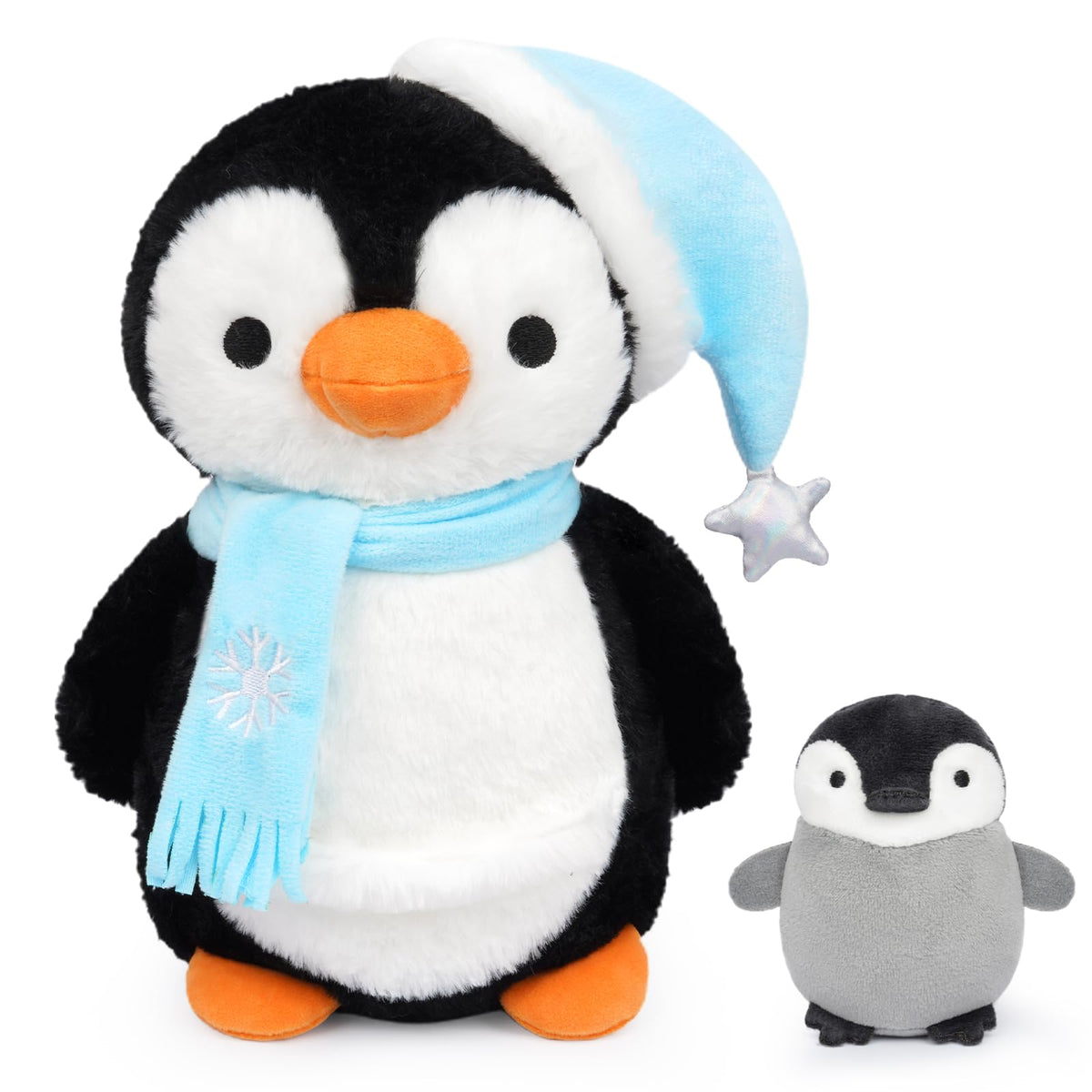 Hkojewp cuddly penguin plush face close-up, a soft, kid-friendly companion.