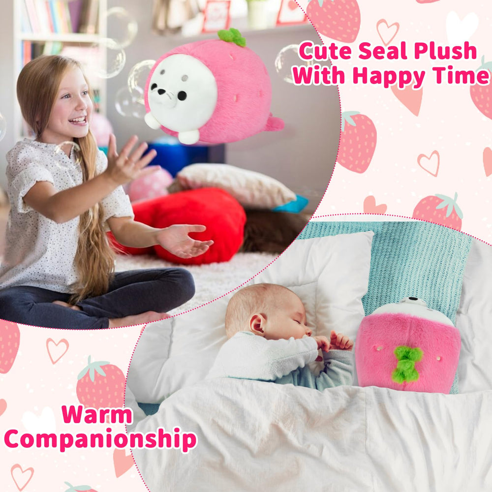 Hkojewp strawberry seal plush pillow used for reading and playtime