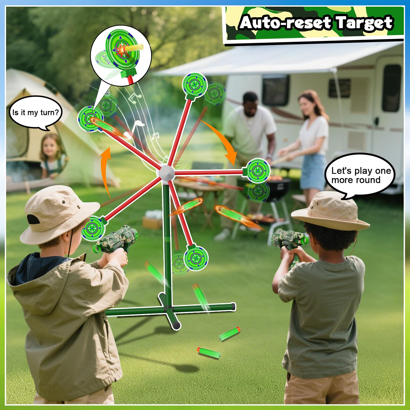HLDYA two toy guns with rotating target to boost hand-eye coordination during play.