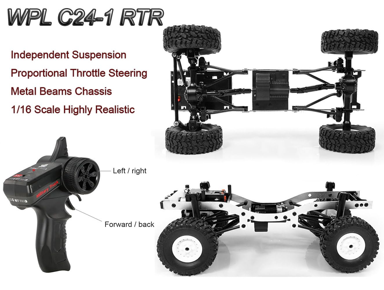 HLSFWDRIVE WPL C24-1 LED headlights for night-time off-road crawling