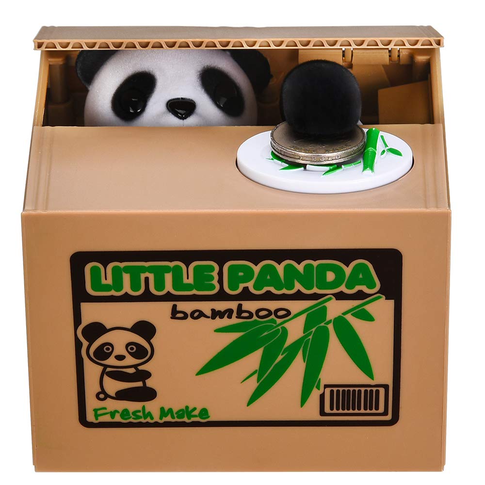 HmiL-U Panda Stealing Money Bank front view with coin plate encourages saving