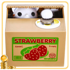 HmiL-U Strawberry-Cat toy bank with coin slot greets saver
