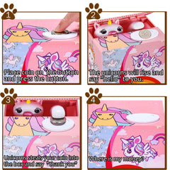 HmiL-U Unicorn Money Bank shows coin-on-top plate for easy deposit