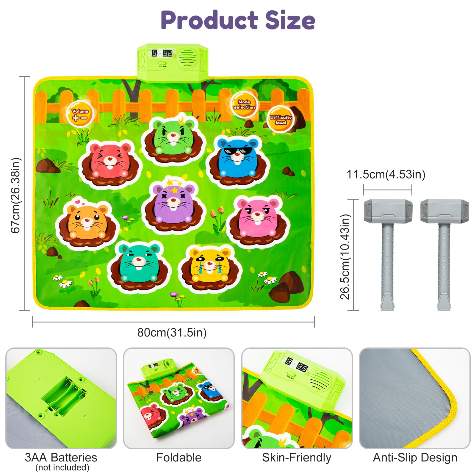 HmiL-U Whack-A-Mole mat with two hammers invites active, energetic gameplay