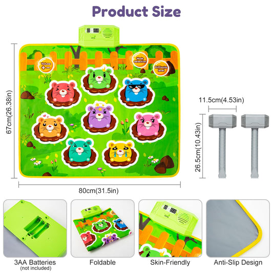 HmiL-U Whack-A-Mole mat with two hammers invites active, energetic gameplay