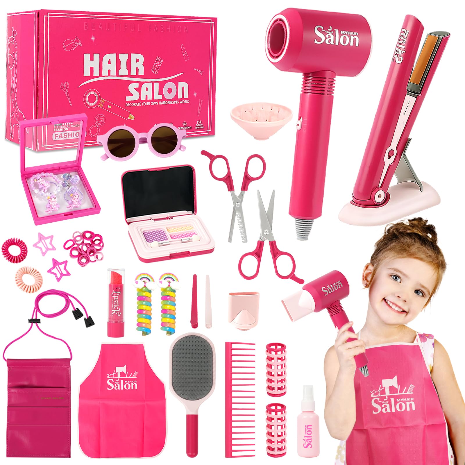 Ho ChuB 45pcs hair salon toys set with pretend dryer for imaginative play