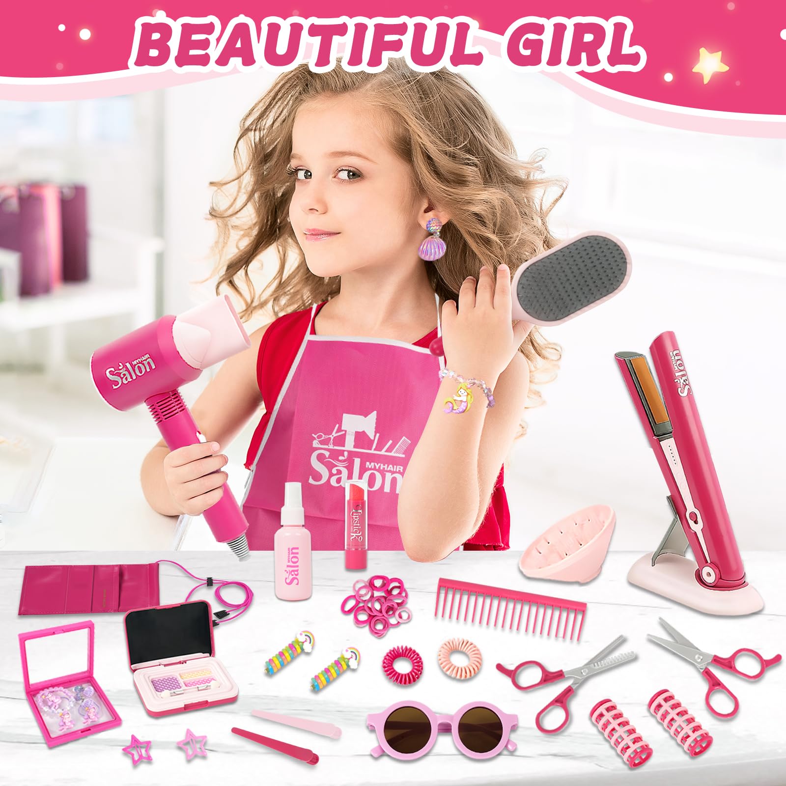 Ho ChuB assorted hair clips and bracelets enhance fashion play