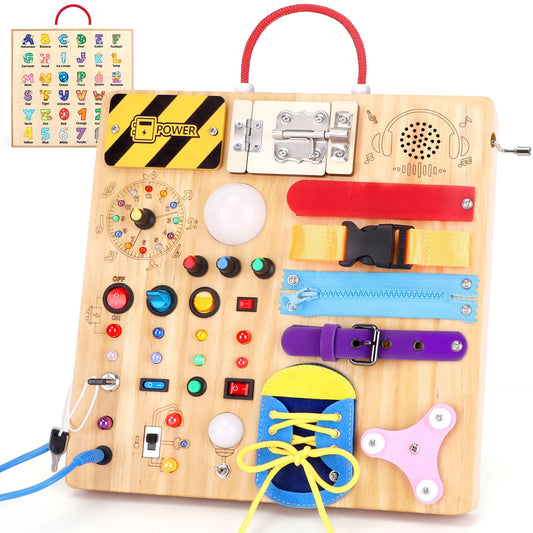 Hoarosall 23-in-1 Busy Board switches for fine motor play and curiosity