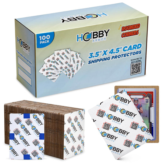 Hobby Armor 100-pack shipping protectors for 3.5x4.5 cards guard against dings.