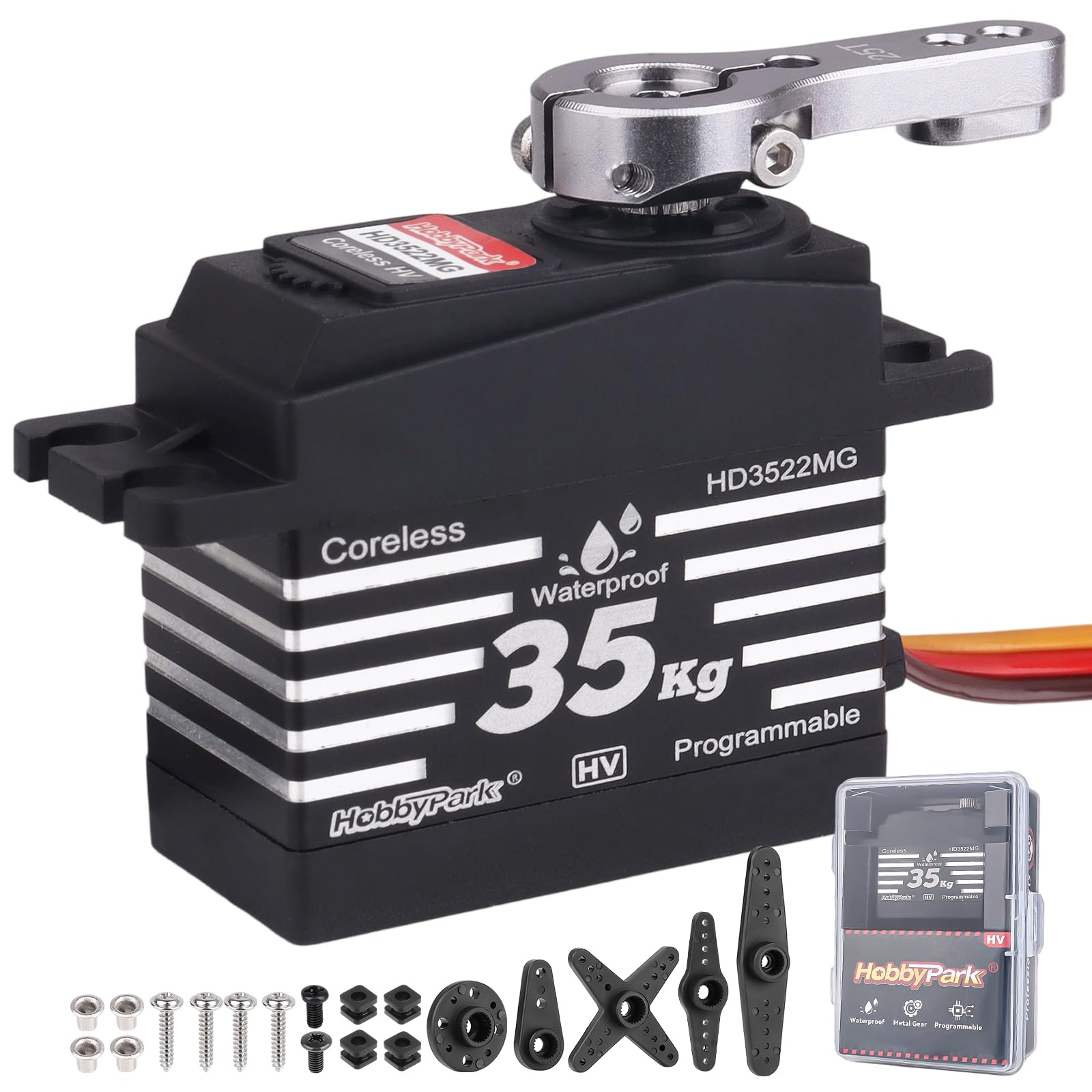 HobbyPark waterproof 35kg servo unit designed for robust RC steering.