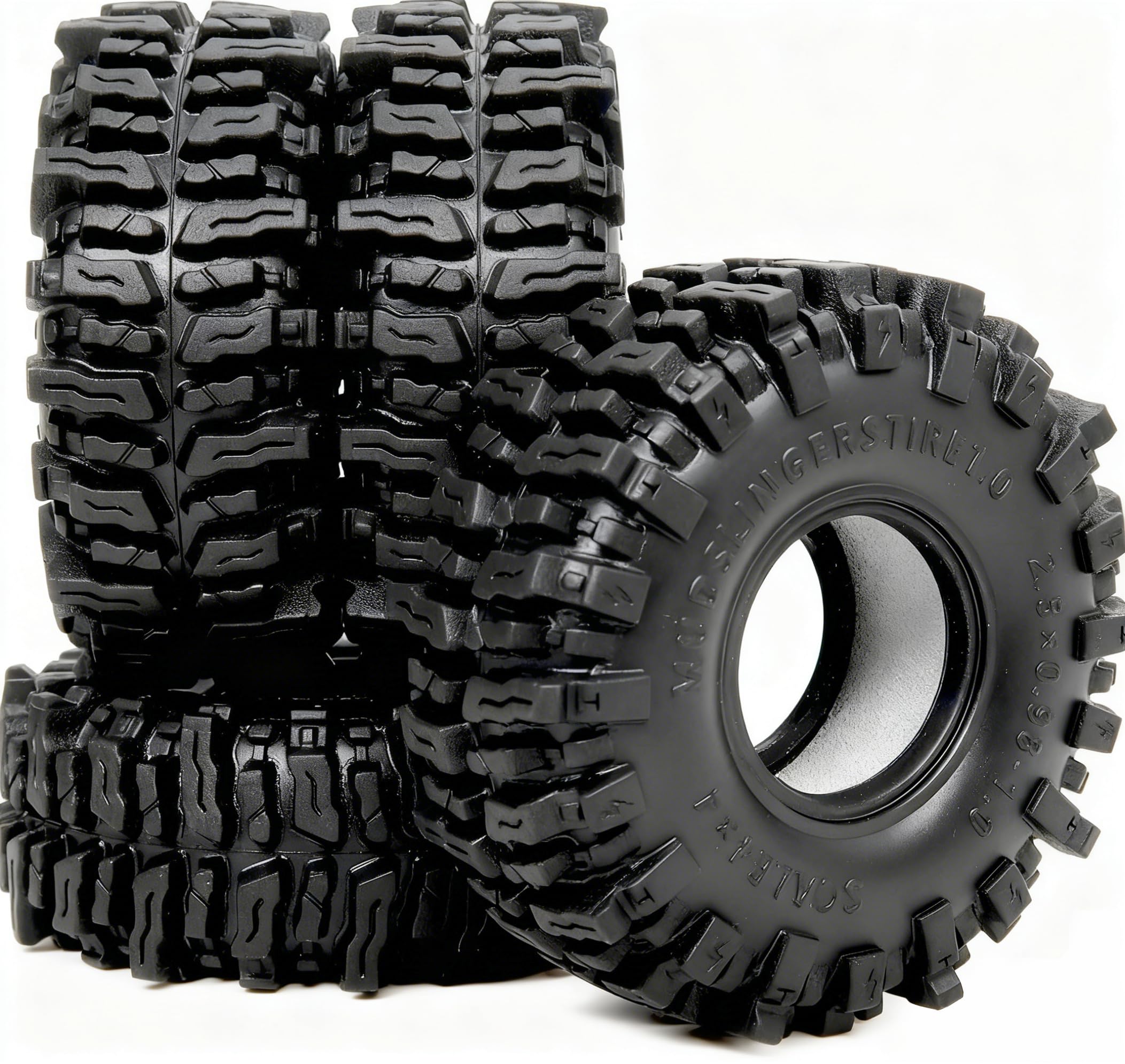 Hobbysoul 1.0 tires with 64x25mm tread pattern deliver strong grip on loose surfaces.