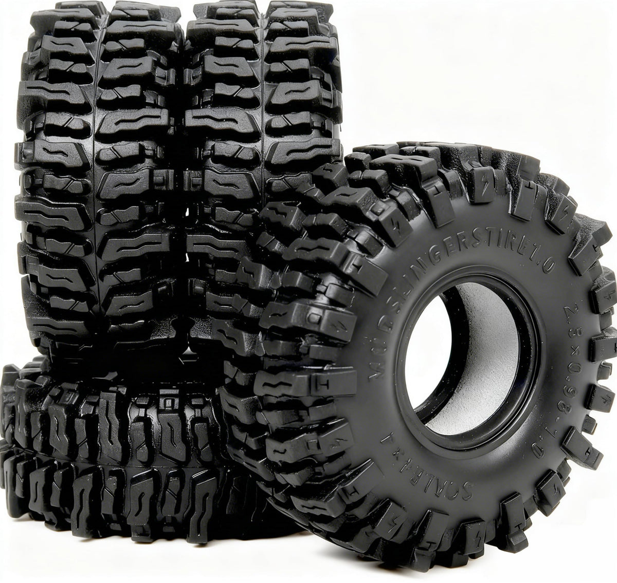 Hobbysoul 1.0 tires with 64x25mm tread pattern deliver strong grip on loose surfaces.