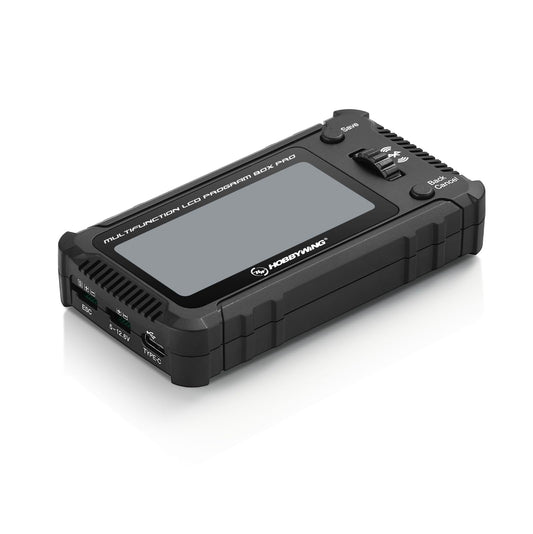 Hobbywing LCD Program Box Pro back view emphasizes ports for updates and connectivity