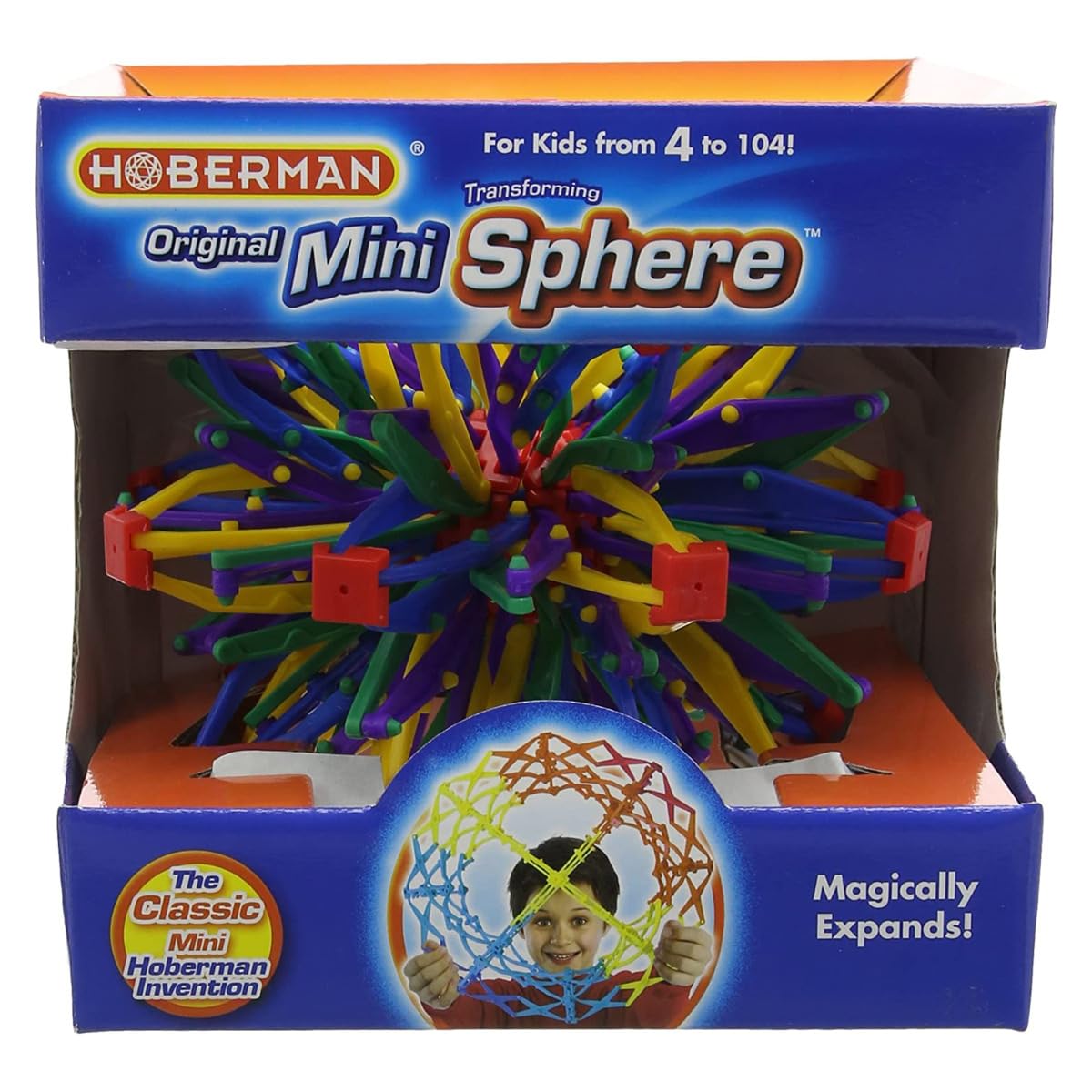 Hoberman Mini Sphere expanded into a lattice globe