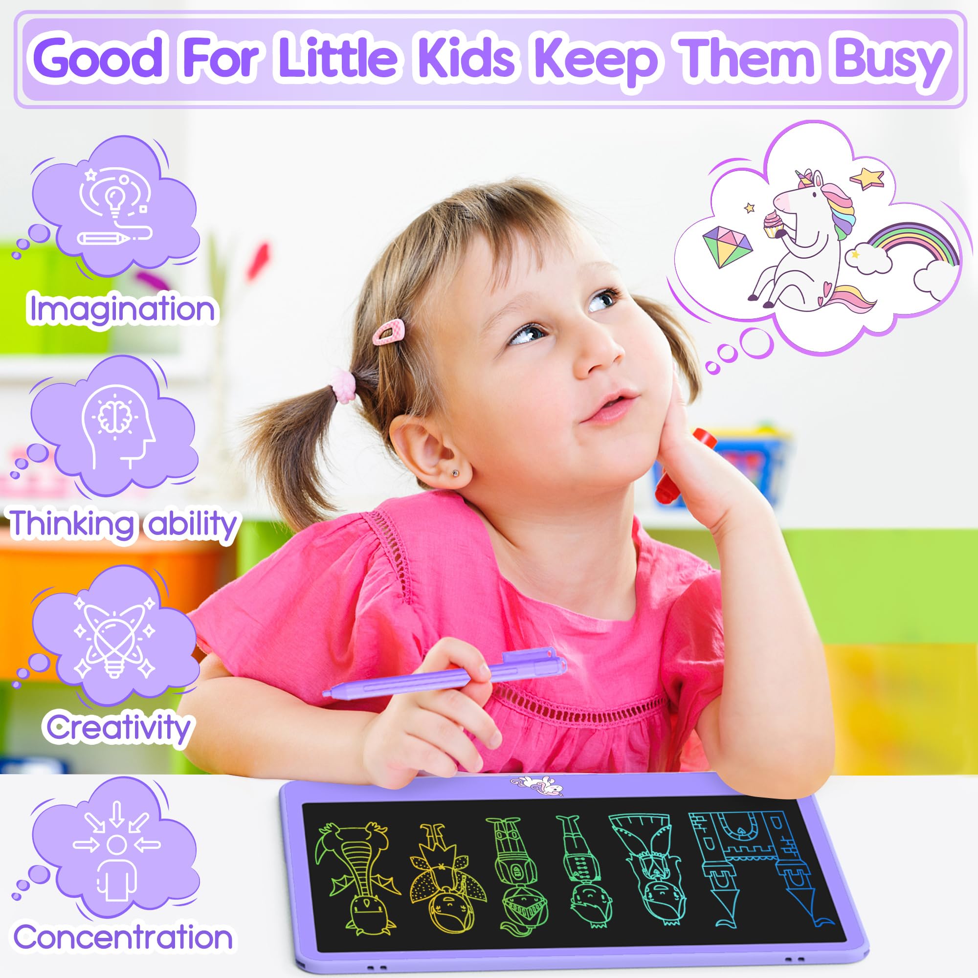 Anti-lose strings keep pens handy during travel or playtime on the Hockvill tablet.