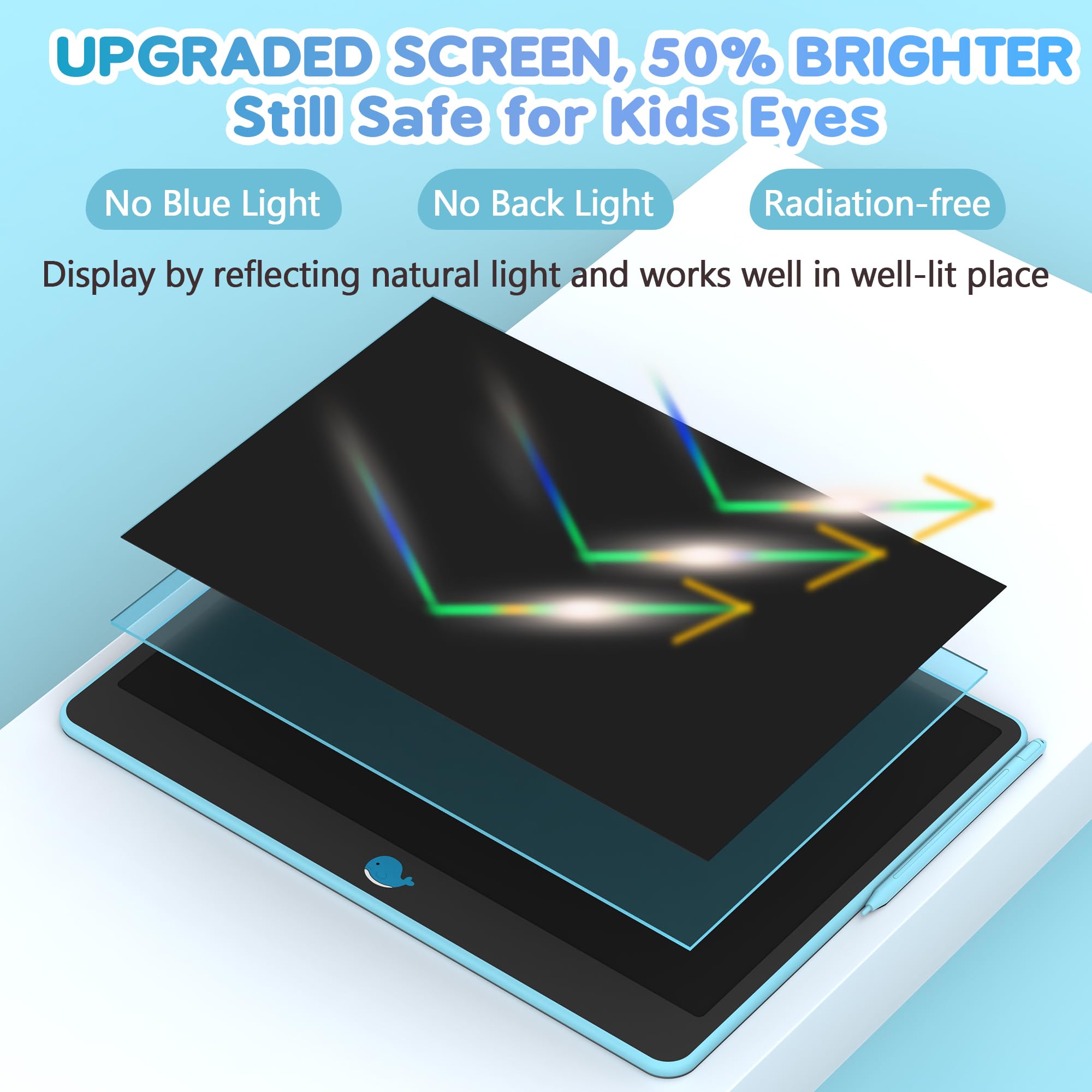 Erase button on blue Hockvill LCD tablet for quick clearing