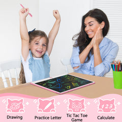 Hockvill LCD writing tablet displays rainbow lines for colorful kid drawings.
