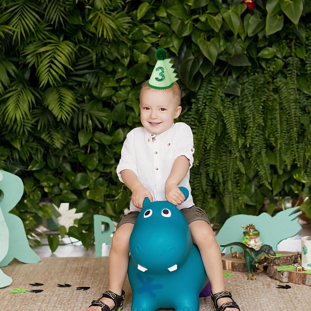 HODIHIWI dinosaur hat green packaged presentation, ideal as a reusable party favor.