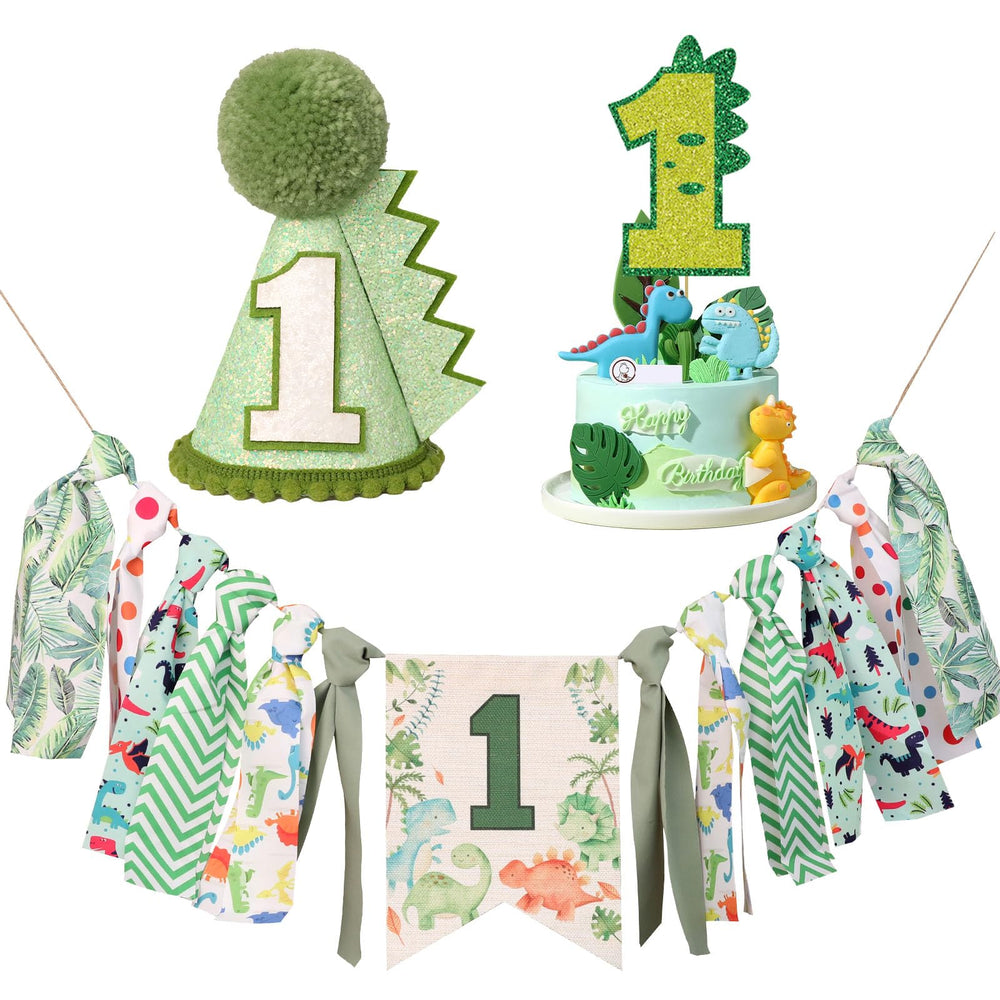 HODIHIWI dinosaur theme banner on high chair enhances party ambiance