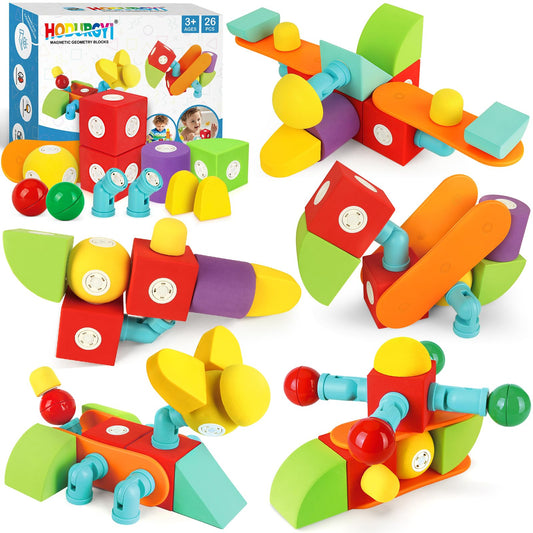 Hodurgyi 26-piece magnetic foam blocks set for creative STEM construction