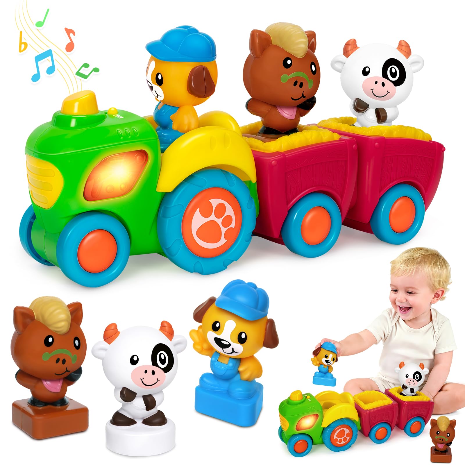 Hodurgyi animal farm tractor toy front view with engaging lights for toddlers