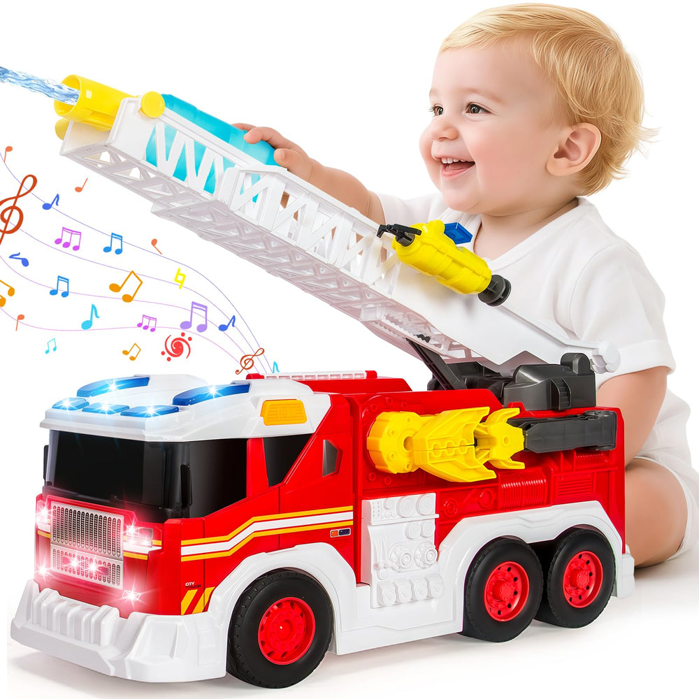 Hodurgyi fire truck toy with extended ladder for imaginative play and precise water targeting.