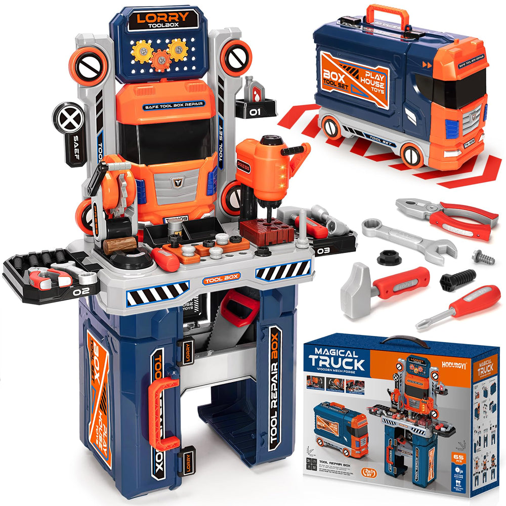 Hodurgyi kids tool bench with electric drill promotes imaginative play.
