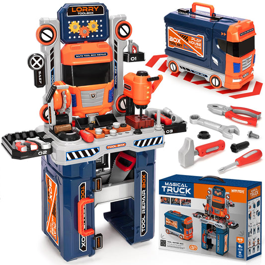 Hodurgyi kids tool bench with electric drill promotes imaginative play.