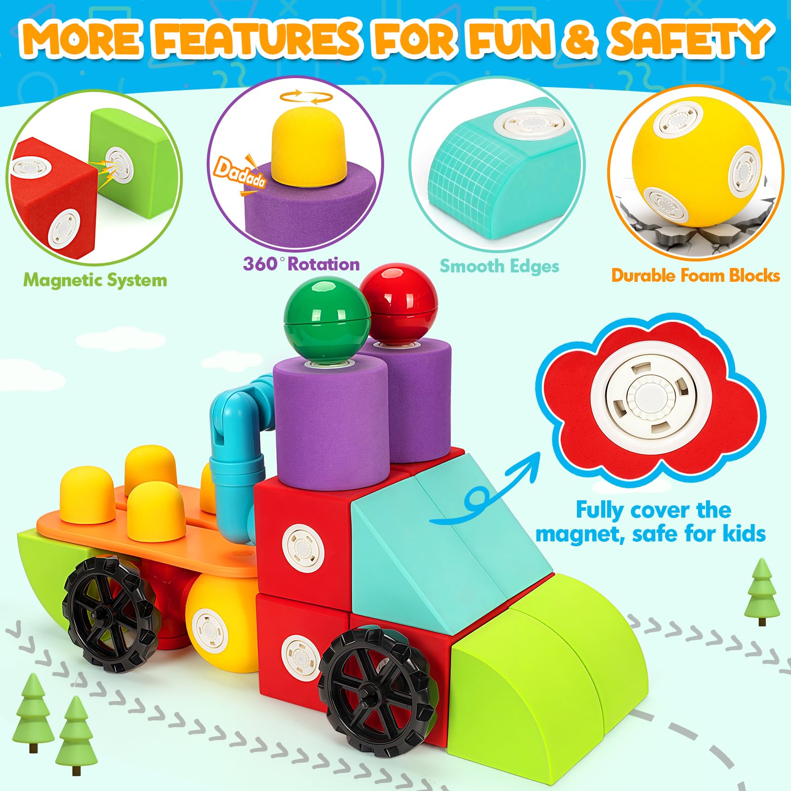 Hodurgyi magnetic foam blocks 360-degree rotation supports imaginative play and spatial awareness
