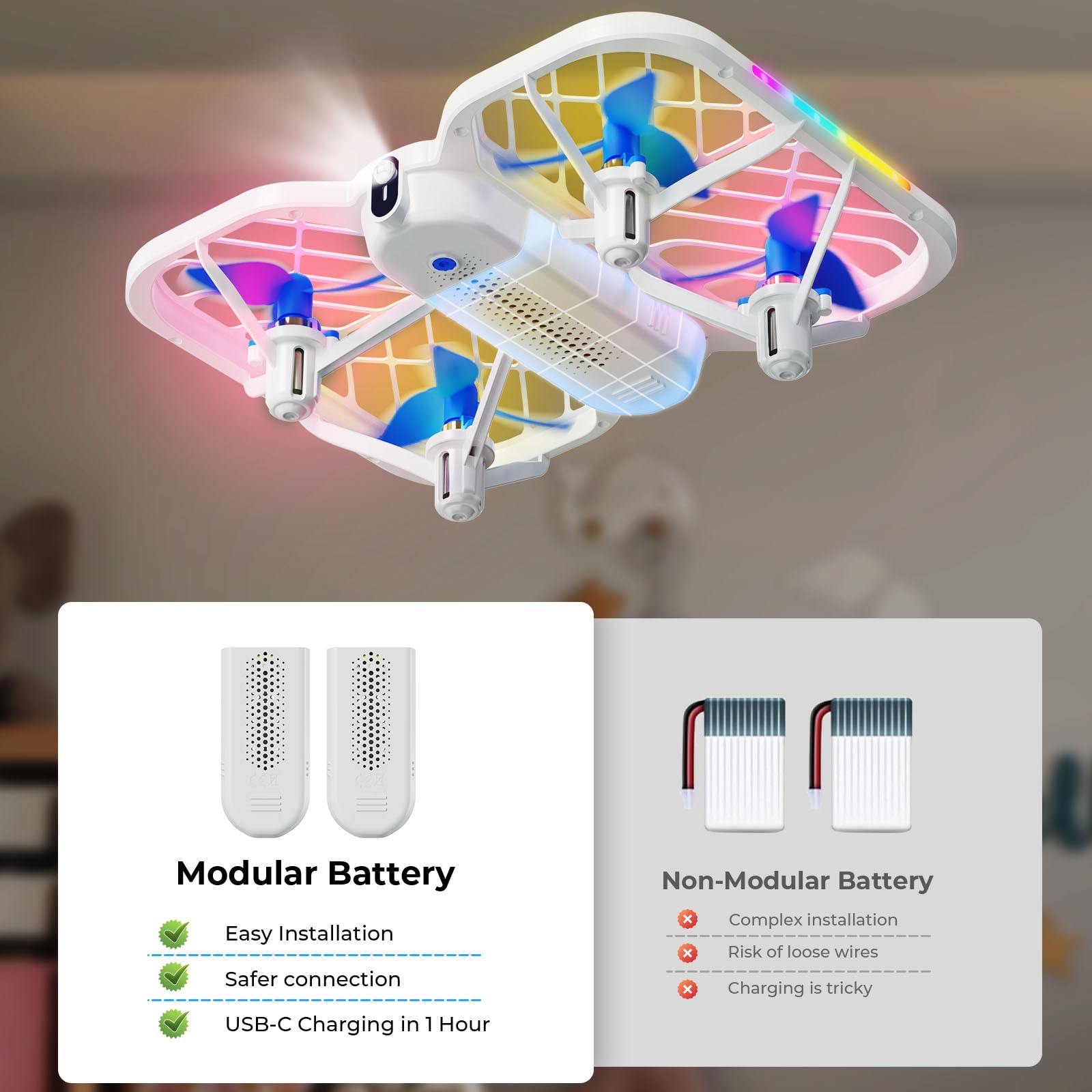 HOFMOC mini drone protected by propeller guards for safety and durability.