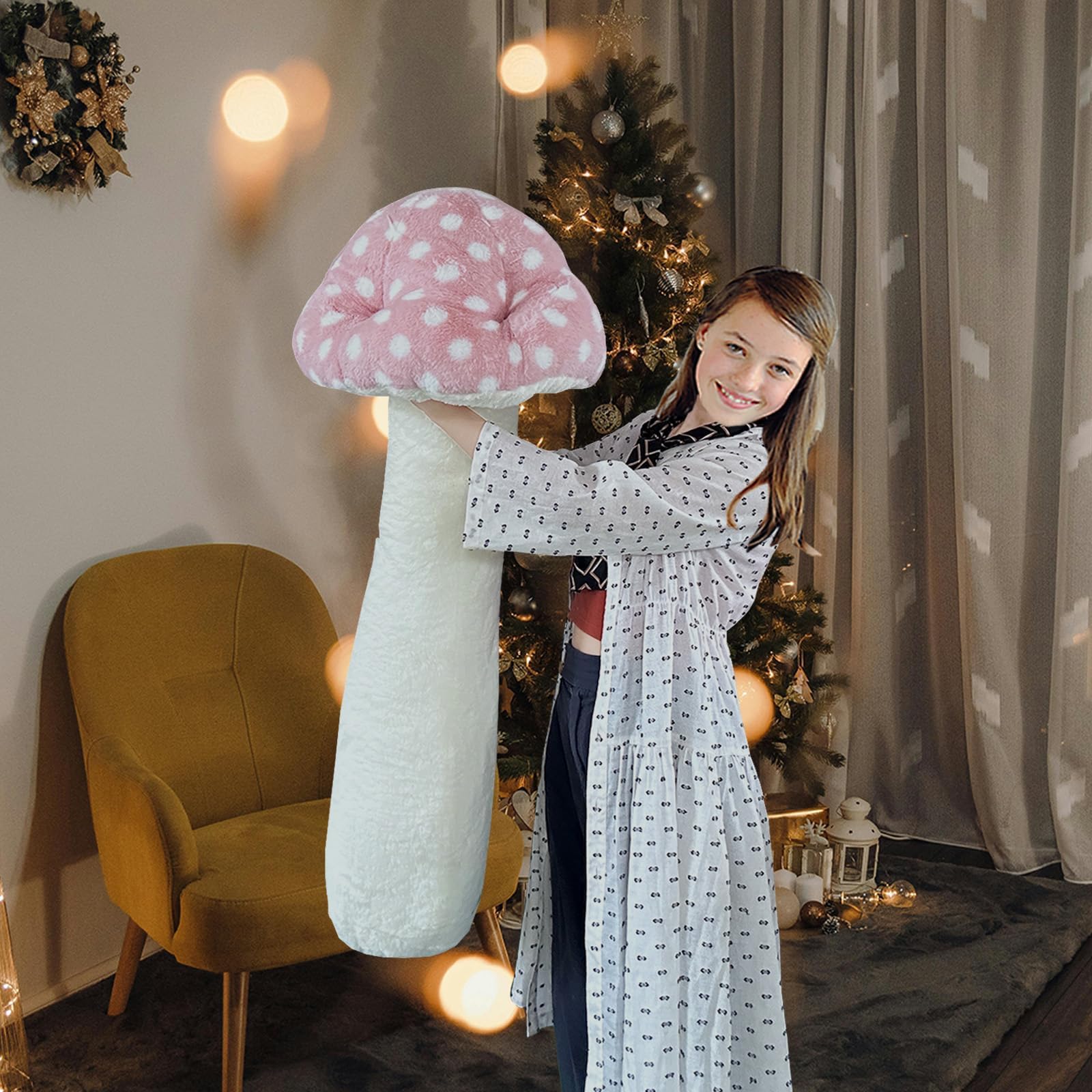 Hofun4U mushroom plush pillow packaging image with vacuum packed care.