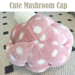 Hofun4U mushroom plush pillow pink close-up shows soft fabric texture.